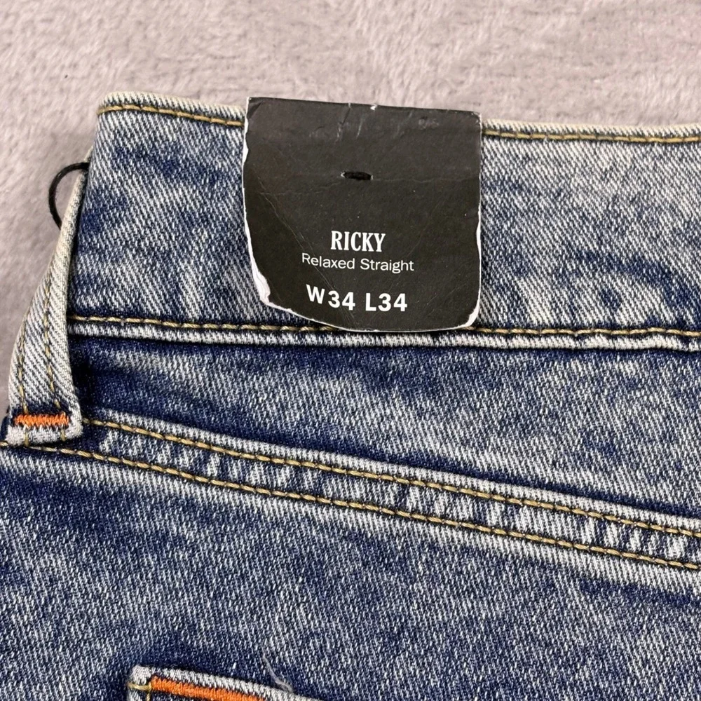 NWT True Religion Ricky Jeans 36 x33 Relaxed Straight Acid Wash Y2K Streetwear